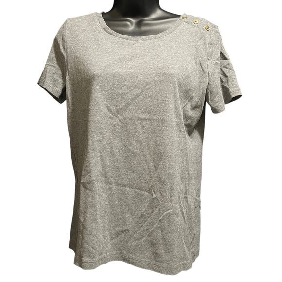Jones New York Signature Gray T-Shirt - Size Large - Buttons on Shoulder - Picture 1 of 7